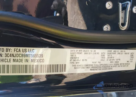 2021 Jeep Compass Limited 4X4 z USA, uszkodzony, nr VIN 3C4NJDCB9MT565539